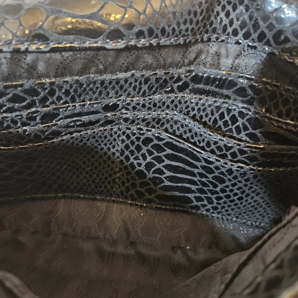 Michael Kors Metallic Black Python Effect Leather Flap Clutch Bag *Missing Strap